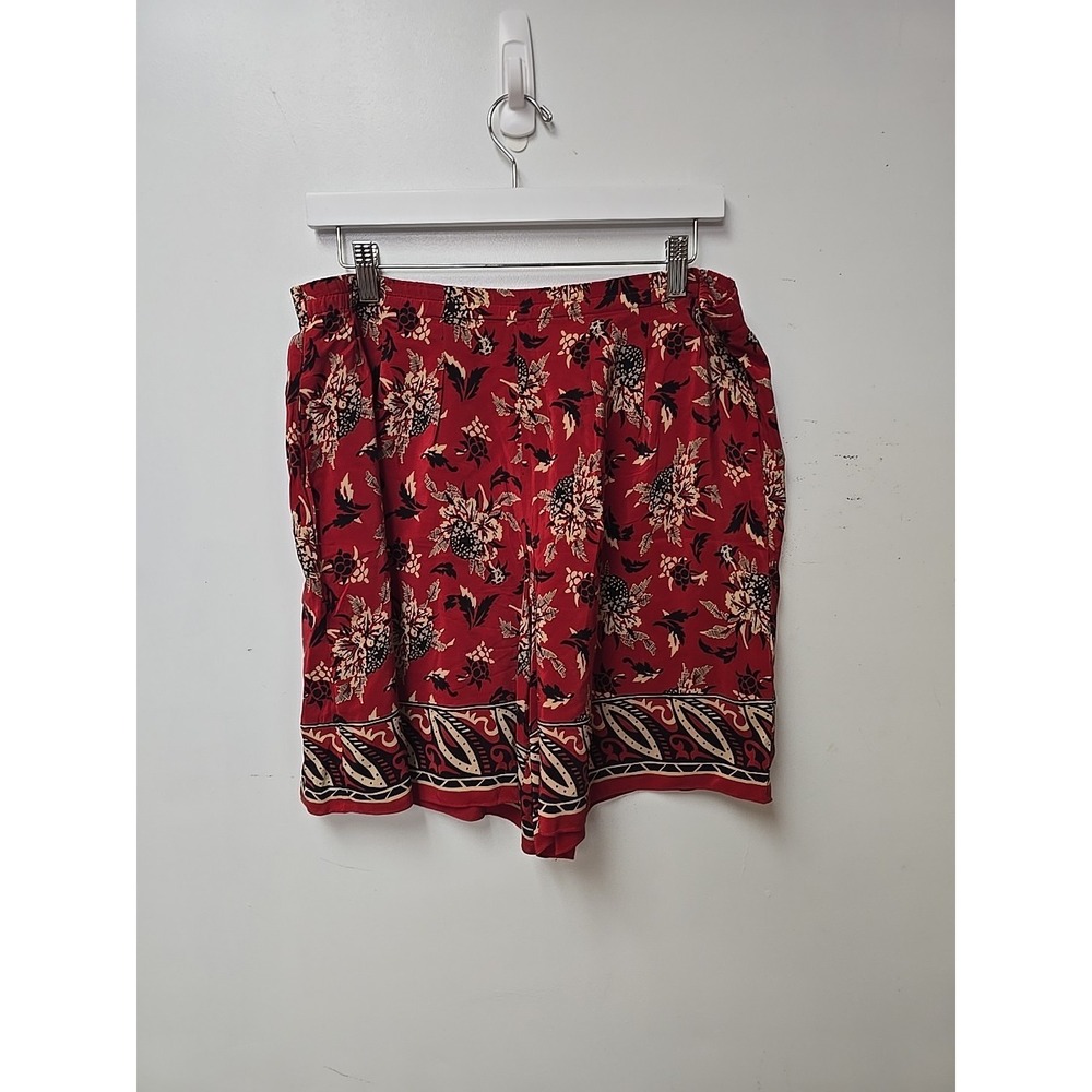 VTG DKNY Silk Shorts L XL Red Floral Paisley Y2K Cottagecore Boho Festival Large